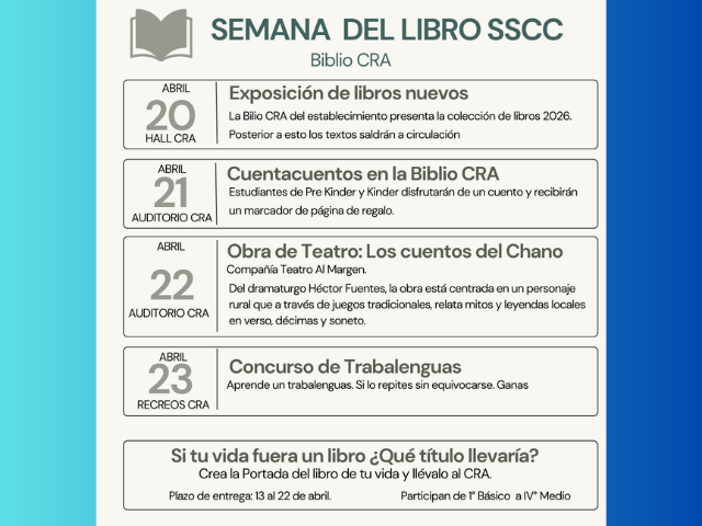 Biblio CRA prepara Semana del Libro SSCC